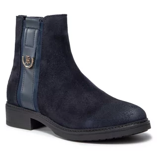 Botki damskie - Tommy Hilfiger Botki Hardware Suede Flat Boot FW0FW05974 Desert Sky DW5 - grafika 1