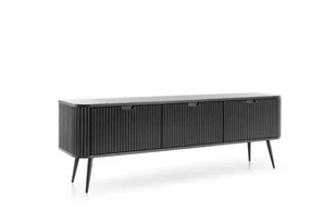DomoHome "ZOVA" Trzydrzwiowa Szafka RTV, Klapy I Nogi, Stylowy Stolik RTV Z Nowoczesnym Designem, Szafka RTV Do Salonu, Metalowe Nogi Czarny, 168/57/39 cm Kolor: Czarny - Szafki RTV - miniaturka - grafika 1