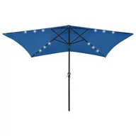 Parasole ogrodowe - vidaXL Parasol z lampkami LED, na stalowym słupku, niebieski, 2x3 m 313793 - miniaturka - grafika 1