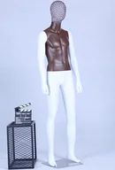 Manekiny wystawowe - AB+98W Manekin biały matowy lakierowany brązowy klatka piersiowa wysokiej jakości metalowa siatka głowa z metalową płytką mężczyzna - miniaturka - grafika 1