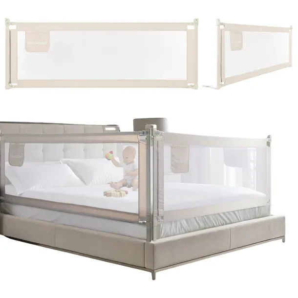 PRIMABOBO Barierka ochronna do łóżka CLASSIC 200x140cm 3 szt Składana BEŻ