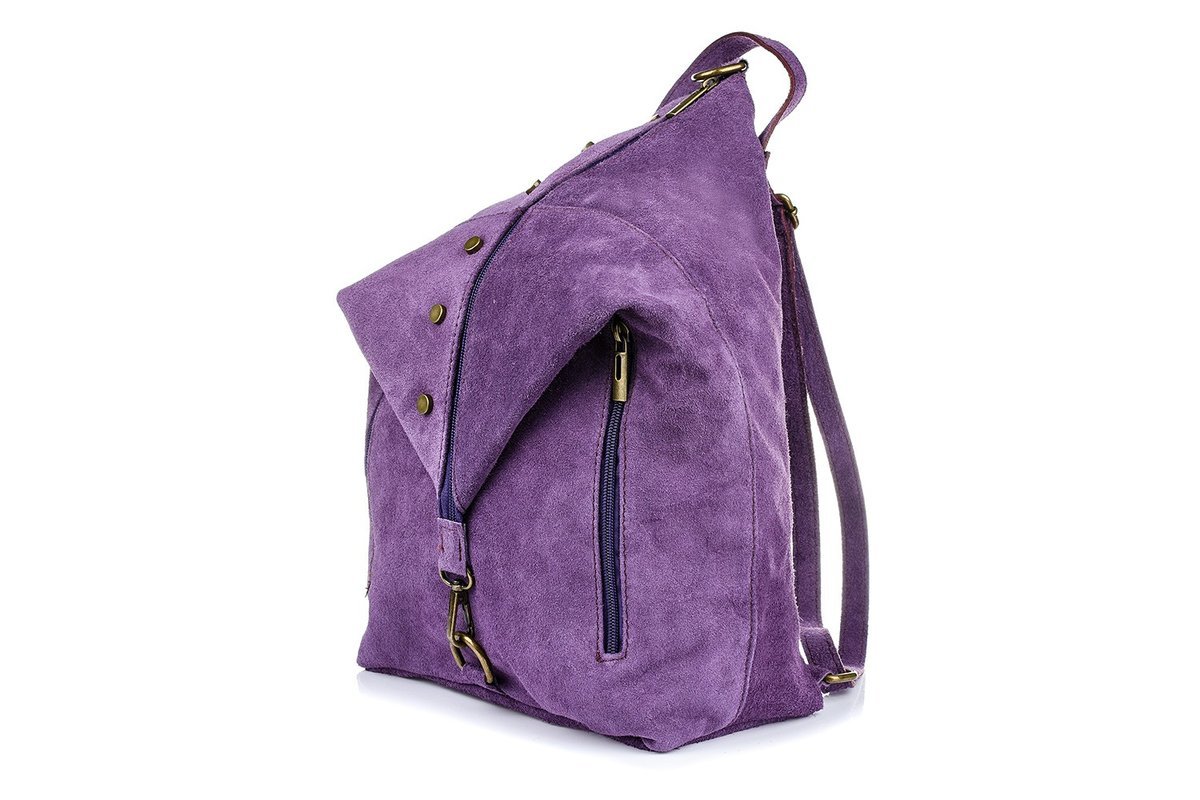 Włoski Stylowy Plecak Damski Skórzany Zamsz A4 W14