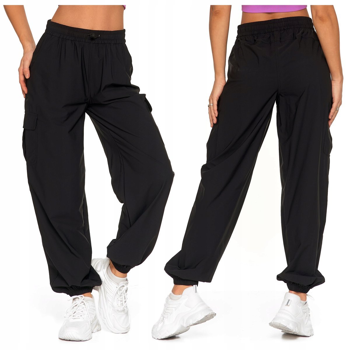 Luźne SPODNIE DAMSKIE PARACHUTE BOJÓWKI Cargo Baggy Wysoki Stan MORAJ r. XL