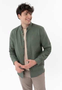 Męska Koszula Lniana Z Wiskozą Zielona Volcano K-vinces L