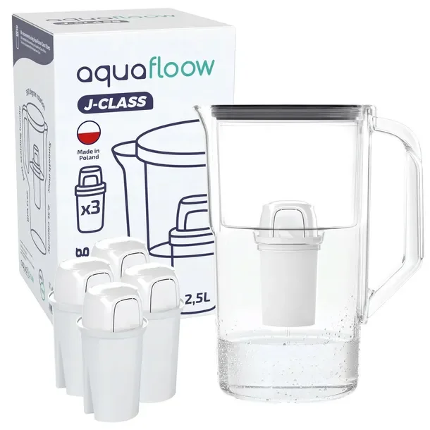Dzbanek filtrujący z tworzywa AquaFloow J-CLASS 2,5l czarny + 5x filtr