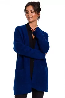 Swetry damskie - BK034 Kardigan gładki z kieszeniami - szafirowy (Kolor niebieski, Rozmiar L/XL) - grafika 1