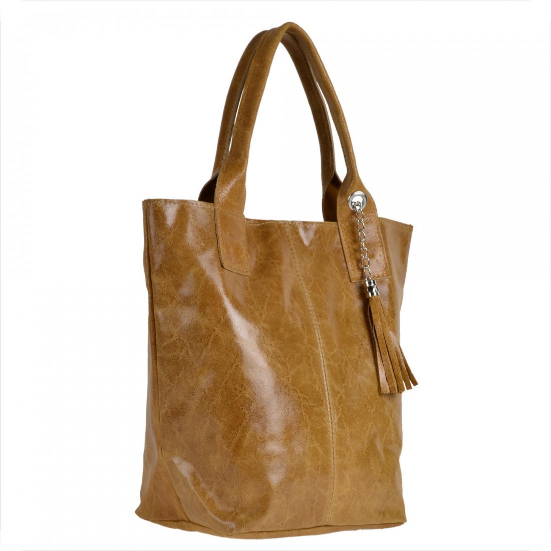 Torebka shopper XL z zamkiem i połyskiem kolor musztardowy