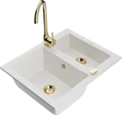 Zlewozmywaki z baterią - Mexen Carlos zlewozmywak granitowy 1,5-komorowy z baterią kuchenną Telma, biały - 6518-20-670200-50 - miniaturka - grafika 1