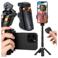 Selfie stick - Selfie Stick Mini Tripod stabilny kompaktowy lekki Kijek do Selfie i Statyw Rozkładany 360° z Pilotem Bluetooth 10m, Stojak do Zdjęć i Nagrywania, Alogy FlexiShot™ Czarny - miniaturka - grafika 1