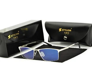 Srebrne męskie okulary do komputera BLUE LIGHT zerówki 2553B - Okulary korekcyjne, oprawki, szkła - miniaturka - grafika 1