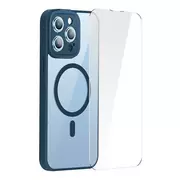 Etui i futerały do telefonów - Zestaw ochronny Baseus Frame przeźroczyste etui magnetyczne i szkło hartowane do iPhone 14 Pro (niebieski) - miniaturka - grafika 1