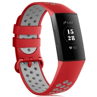 PASEK DO ZEGARKA FITBIT Charge 3/4 CZERWONO-SZARY SILIKON WODOODPORNY - Akcesoria do smartwatchy - miniaturka - grafika 1