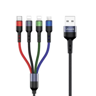 USAMS Kabel pleciony U26 4w1 0.35m 2A Fast Charge (2xlightning/microUSB/USB-C) SJ411USB01 (US-SJ411) - Kable USB - miniaturka - grafika 1