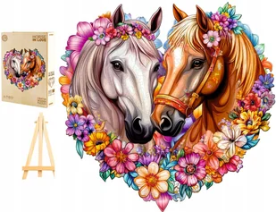 PUZZLE DREWNIANE DUŻE 265 ELEMENTÓW W DREWNIANYM PUDEŁKU ZAKOCHANE KONIE - Puzzle - miniaturka - grafika 1