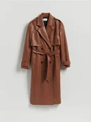Płaszcze damskie - Reserved - Trencz z imitacji skóry - brązowy - miniaturka - grafika 1