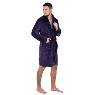 Szlafroki damskie - Szlafrok męski z paskiem rozm. L/XL polarowy granatowy - miniaturka - grafika 1