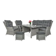Meble ogrodowe - Meble technorattanowe TRIVENTO 3 DINING + PUFY Stone Grey - Focus Garden - miniaturka - grafika 1