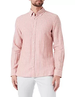 Koszule męskie - Hackett London Męska koszula w paski z efektem spranego lnu, rdzawy/biały, S - grafika 1