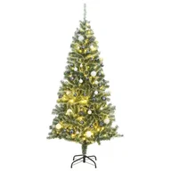 Choinki - vidaXL Sztuczna choinka z 300 LED, bombkami i śniegiem, 240 cm - miniaturka - grafika 1
