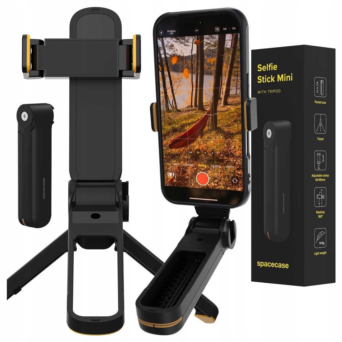 Kijek do selfie mini uchwyt tripod statyw do telefonu SPACECASE Mini ST12-B Czarny