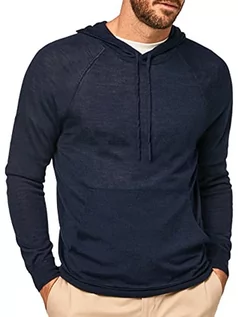 Bluzy męskie - Hackett London Męska bluza z kapturem z jedwabiu Merino, granatowy, XXL - grafika 1