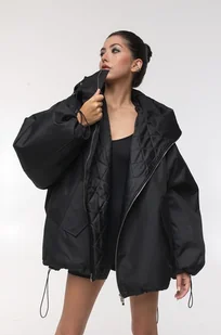 Kurtka bomber hoodie oversize black - Kurtki damskie - miniaturka - grafika 1
