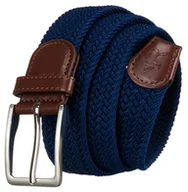 Paski - Parciany pasek do spodni damski męski unisex ROVICKY granatowo - brązowy pleciony klasyczna srebrna klamra - miniaturka - grafika 1