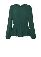 Bluzki damskie - ONLY BUTELKOWA ZIELONA BLUZKA Z FALBANĄ I DŁUGIM RĘKAWEM S JPA - miniaturka - grafika 1