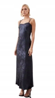 KAREN MILLEN GRANATOWA SUKIENKA MAXI ZE ŚCIĄGACZAMI I RAMIĄCZKAMI 38 B1C