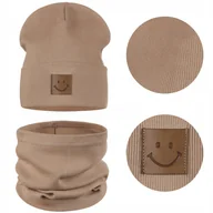 Czapki damskie - CZAPKA i KOMIN DZIECIĘCY Komplet Dziecka Zestaw BAWEŁNA 95% BRĄZOWY 48-52 - miniaturka - grafika 1