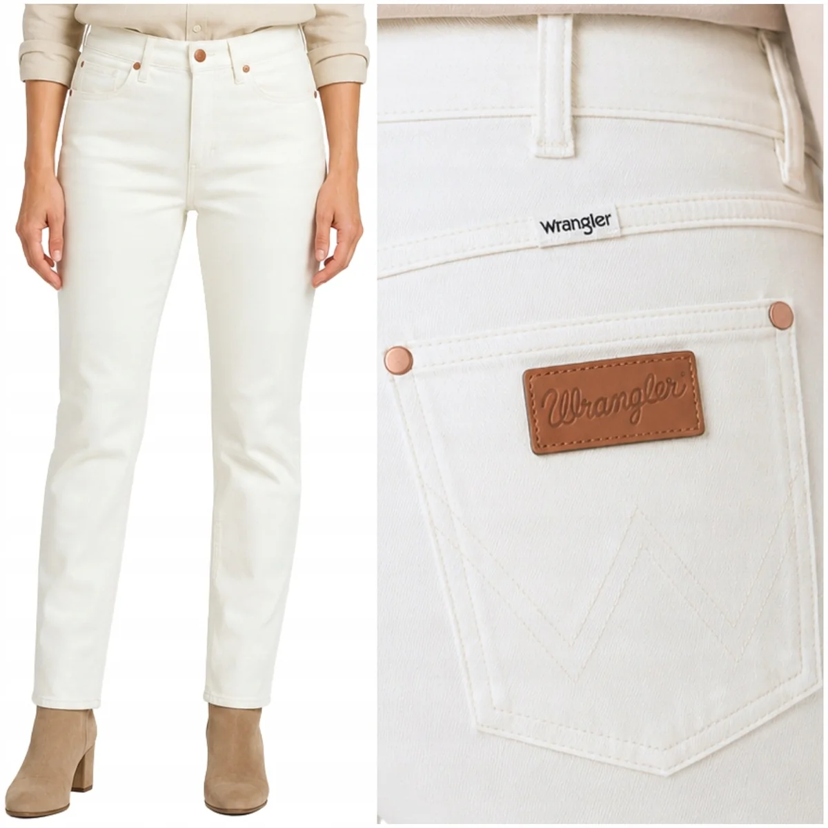 Wrangler Sienna Worn White białe damskie spodnie jeansowe rurki 7/8 W26 L32