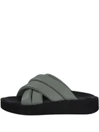 Klapki i japonki damskie - s.Oliver Skórzane klapki w kolorze czarno-zielonym - miniaturka - grafika 1