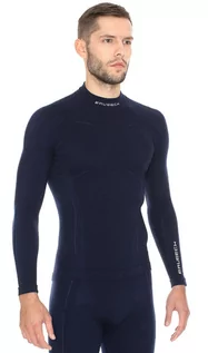 Bluzy sportowe męskie - Bluza termoaktywna męska Brubeck Extreme Wool LS11920 granatowy - grafika 1