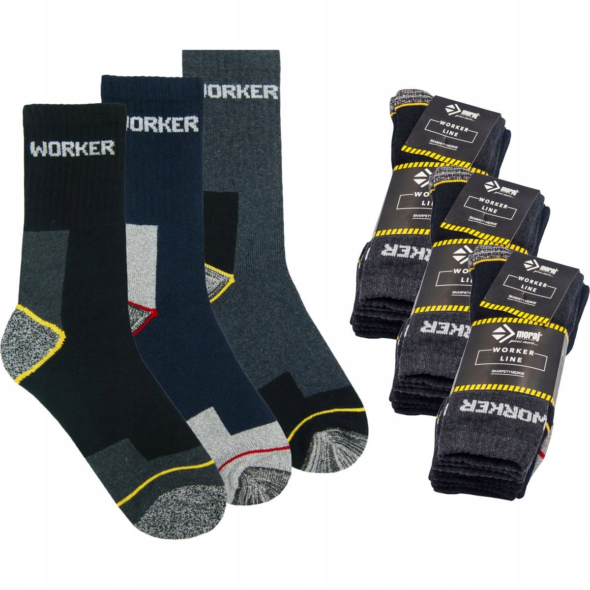 9X Skarpety Męskie Robocze Długie Moraj - 43-46
