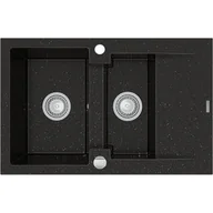 Zlewozmywaki - Mexen Gaspar zlewozmywak granitowy 1,5-komorowy z krótkim ociekaczem 737 x 475 mm, czarny/złoty metalik - 6507731505-75 - miniaturka - grafika 1