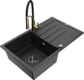 Zlewozmywaki z baterią - Mexen Bruno zlewozmywak granitowy 1-komorowy z ociekaczem i baterią kuchenną Aster, czarny/srebrny metalik - 6513-73-73450-57-B - miniaturka - grafika 1