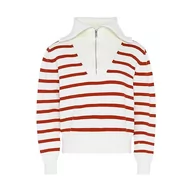 Swetry damskie - Dreimaster maritim Damski sweter z dzianiny w paski z zamkiem błyskawicznym i granatowym dekoltem, wełniano-biały, czerwony, rozmiar M/L, Wełna biała, czerwona, M - miniaturka - grafika 1