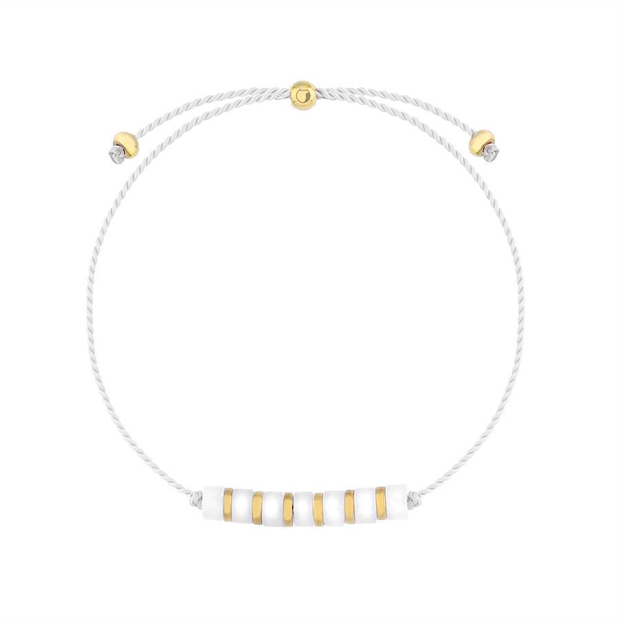 Bransoletka sznurkowa z białą masą perłową i złotymi akcentami