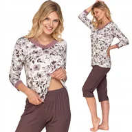 Piżamy damskie - Moraj Komfortowa Piżama Damska Góra Spodnie 3/4 Kwiaty 4900-021 3XL - miniaturka - grafika 1