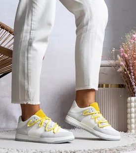 Szare sneakersy z żółtymi sznurówkami Arcobaleno -36 - Botki damskie - miniaturka - grafika 1