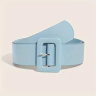 Paski - TEMU Jasnoniebieski szeroki pasek damski, uroczy i modny dla studentek, wykonany z PU, idealny do dekorowania sukienek i łączenia z płaszczykami - miniaturka - grafika 1