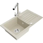 Zlewozmywaki z baterią - Mexen Pablo zlewozmywak granitowy 1-komorowy z ociekaczem i baterią kuchenną Duero, beżowy - miniaturka - grafika 1