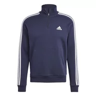 Bluzy męskie - adidas Męska bluza polarowa Essentials z 3 paskami na zamek 1/4 (długi rękaw), legendowy atrament/biały, S, Atrament legendowy/biały, S - miniaturka - grafika 1