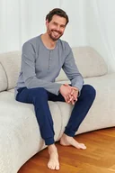 Piżamy damskie - Granatowa męska piżama z dzianiny - miniaturka - grafika 1