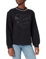Bluzy damskie - Love Moschino Damska bluza z kapturem oversize z opadającymi rękawami, haftowana joke z tyłu, perłowy krój wokół szyi, czarny, 44 - miniaturka - grafika 1