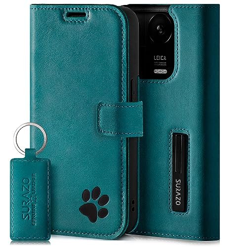 SURAZO Etui na telefon komórkowy premium do Xiaomi 14 5G – etui ochronne z prawdziwej skóry z motywem łapy – etui z klapką RFID [magnes, funkcja stojaka, przegródka na karty], skórzane etui z klapką