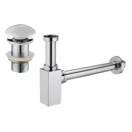 Korki do umywalek - Mexen półsyfon umywalkowy kwadratowy z korkiem ceramicznym klik-klak, bez przelewu, chrom/biały - miniaturka - grafika 1