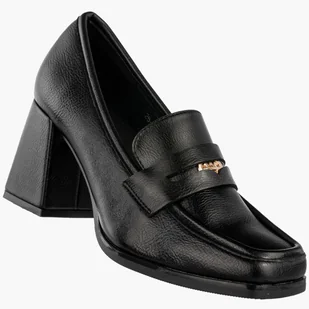 Mokasyny Damskie Ekoskóra Buty Na Obcasie Eleganckie Czarne Potocki 25-12710BK Czarny 39 - Mokasyny damskie - miniaturka - grafika 1