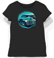 Koszulki i topy damskie - Koszulka damska czarna z motywem turkusowych aut i ciężarówek L - miniaturka - grafika 1