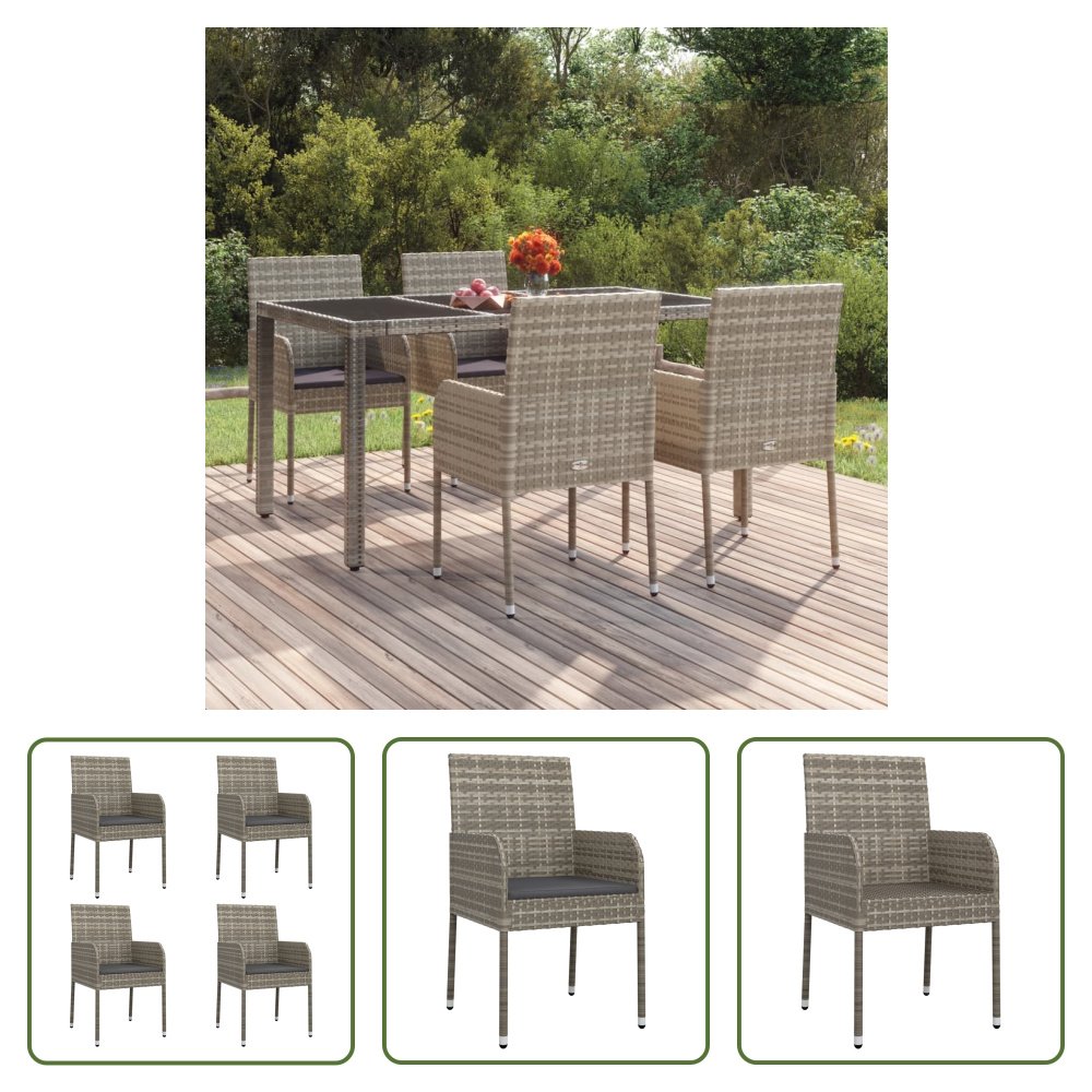 The Living Store Krzesła ogrodowe z poduszką 4 szt. Poly Rattan Grey